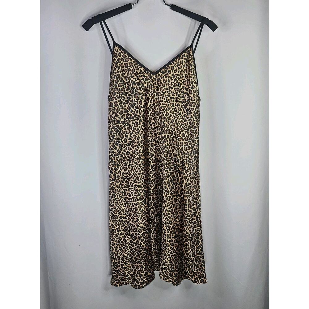 Y2K Vtg Secret Treasures Leopard Print Sexy Strappy Satin Nightgown Dress Medium